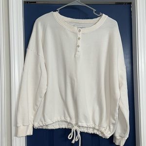 American Eagle Cream 3 button Tie Waist Sweatshirt